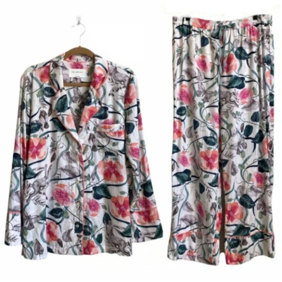 Malin Gyllensvaan Anthropologie Magnolia Flannel 2 Piece Sleep Pants Pajama Set - Picture 4 of 11